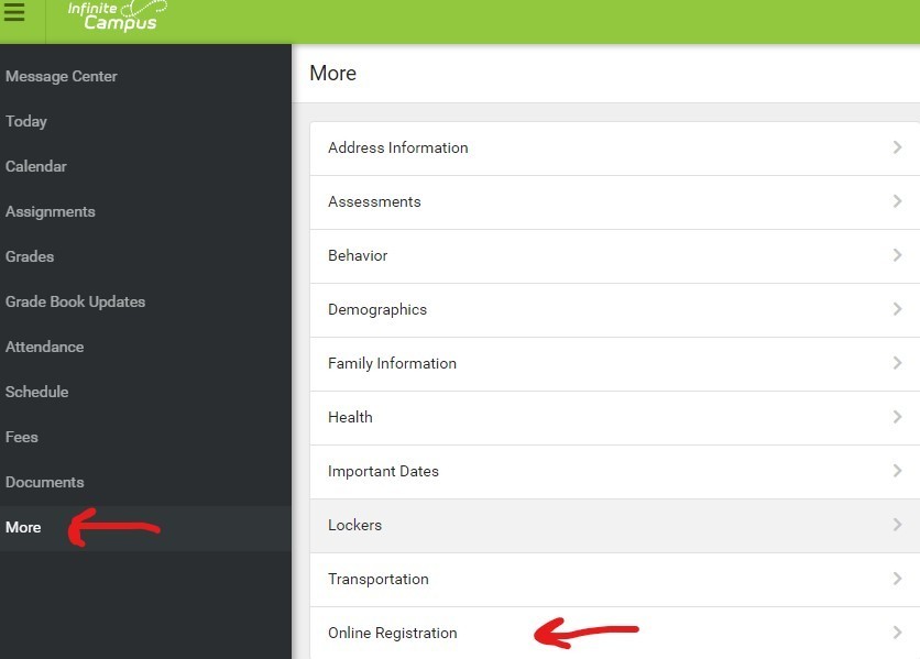 Screenshot of accessing registration link