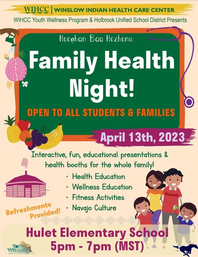 WIHCC Family Health Night at Hulet Elementary School. Open to all students!